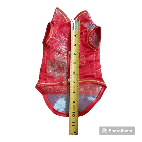 Chinese New Year Red Floral Dog Shirt With Gold Accents - Size Small - Picture 6 of 6